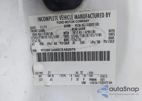 2012 Ford F-250 Xl z USA, uszkodzony, nr VIN 1FDBF2A69CEA82979